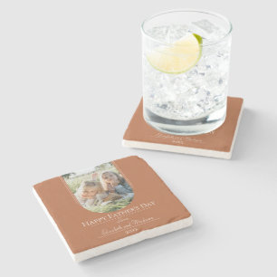 Modern Arch Photo Father's Day   Burnt Orange Stone Coaster