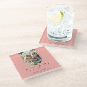 Modern Arch Photo Father's Day   Coral Glass Coaster