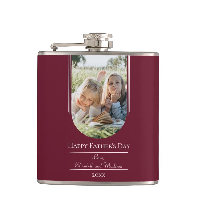 Modern Arch Photo Father's Day | Red Hip Flask (Front)