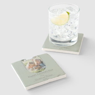 Modern Arch Photo Father's Day Sage Green Stone Coaster
