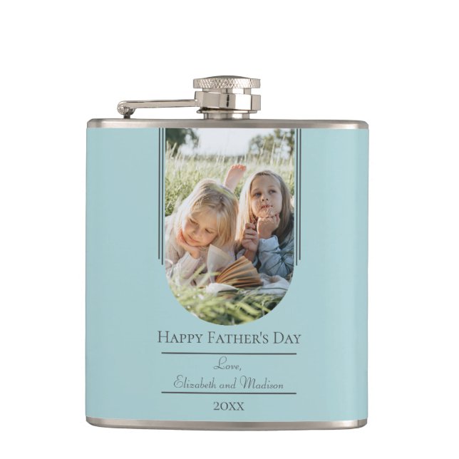 Modern Arch Photo Father's Day | Teal Hip Flask (Front)