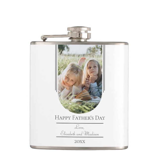 Modern Arch Photo Father's Day | White Hip Flask (Front)
