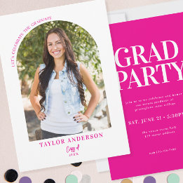Modern Arch Photo Fuchsia Pink Graduation Party Invitation
