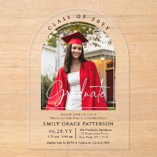 Modern Arch Photo Graduate Script Graduation Party Acrylic Invitations