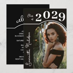 Modern Arch Photo Graduation Black Invitation