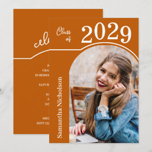 Modern Arch Photo Graduation Burnt Orange Invitation