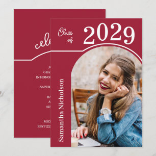 Modern Arch Photo Graduation Crimson Invitation