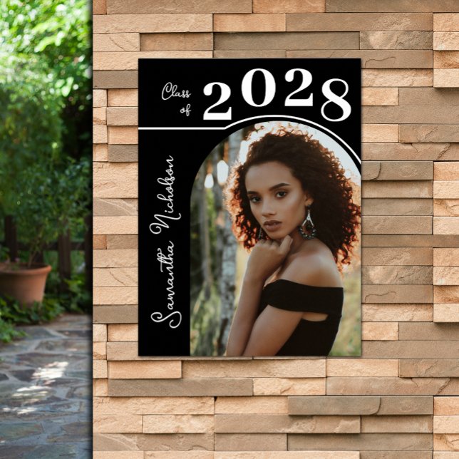Modern Arch Photo Graduation Party Black Poster (Modern arch photo graduation party poster - PRINTED and/or INSTANT DOWNLOAD)