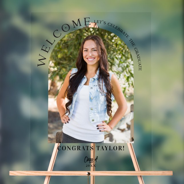 Modern Arch Photo Graduation Party Welcome Acrylic Sign (Neutral)