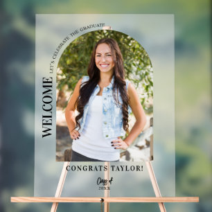 Modern Arch Photo Graduation Party Welcome Frosted Acrylic Sign