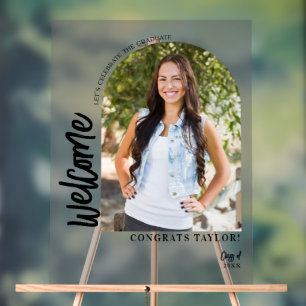 Modern Arch Photo Graduation Party Welcome Frosted Acrylic Sign