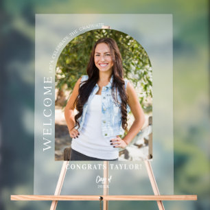 Modern Arch Photo Graduation Party Welcome Frosted Acrylic Sign