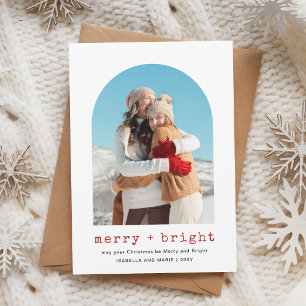 Modern Arch Photo Merry Bright Christmas Card