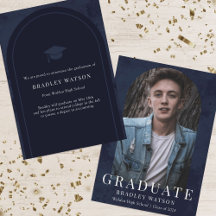 Modern Arch Photo Navy Blue Boy's Graduation