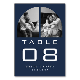 Modern Arch Photo Navy Blue Wedding Table Number