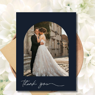 Modern Arch Photo Navy Wedding Thank You  Postcard