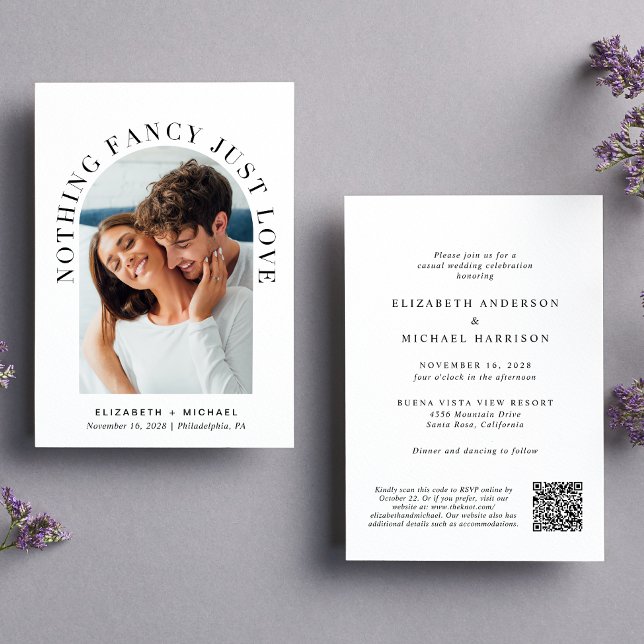 Modern Arch Photo QR Code Nothing Fancy Just Love Invitation (Creator Uploaded)