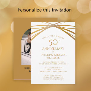 Modern Arch Photo Surprise 50th Anniversary Party Invitation