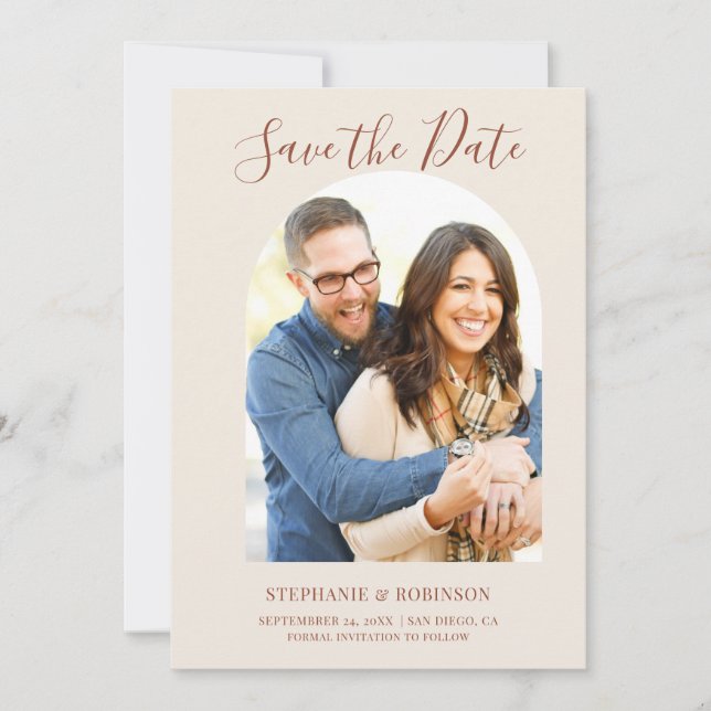 Modern Arch Photo Wedding Monogram Save The Date Invitation (Front)
