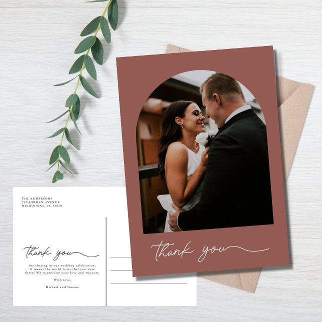 Modern Arch Photo Wedding Thank You Postcard (Creator Uploaded)