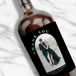 Modern Arch Photo Wedding Thank You Wine Label