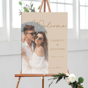 Modern arch photo wedding welcome sign
