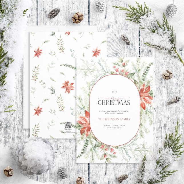 Modern Arch Poinsettia Berry Merry Christmas Holid Holiday Card (Creator Uploaded)