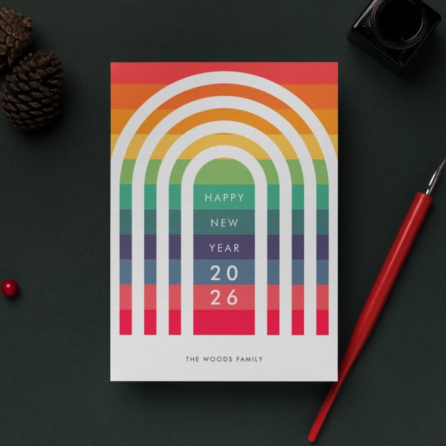Modern Arch Rainbow New Year Holiday Card (Creator Uploaded)