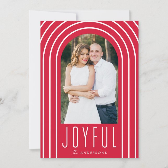 Modern Arch Red and White 2 Photo Holiday Card (Front)
