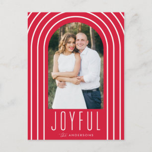 Modern Arch Red and White Photo Holiday Postcard