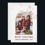 Modern Arch Red Ribbon Photo Merry Christmas Bow Holiday Card<br><div class="desc">Celebrate the season with this trend-forward holiday card featuring a stylish arched photo frame topped with a charming hand-drawn red bow. The modern terrazzo-style background and clean typography create a warm,  artistic feel that perfectly showcases your favourite family memory.</div>
