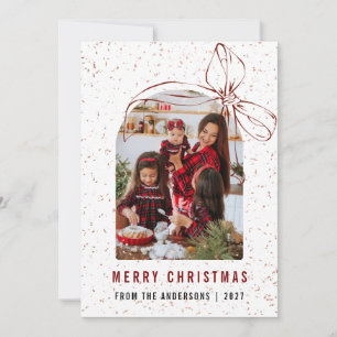 Modern Arch Red Ribbon Photo Merry Christmas Bow Holiday Card