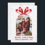 Modern Arch Red Ribbon Photo Merry Christmas Bow Holiday Card<br><div class="desc">Celebrate the season with this trend-forward holiday card featuring a stylish arched photo frame topped with a charming hand-drawn red bow. The modern terrazzo-style background and clean typography create a warm,  artistic feel that perfectly showcases your favourite family memory.</div>