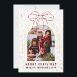 Modern Arch Red Ribbon Photo Merry Christmas Bow Holiday Card<br><div class="desc">Celebrate the season with this trend-forward holiday card featuring a stylish arched photo frame topped with a charming hand-drawn red bow. The modern terrazzo-style background and clean typography create a warm,  artistic feel that perfectly showcases your favourite family memory.</div>