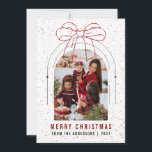 Modern Arch Red Ribbon Photo Merry Christmas Bow Holiday Card<br><div class="desc">Celebrate the season with this trend-forward holiday card featuring a stylish arched photo frame topped with a charming hand-drawn red bow. The modern terrazzo-style background and clean typography create a warm,  artistic feel that perfectly showcases your favourite family memory.</div>