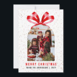 Modern Arch Red Ribbon Photo Merry Christmas Bow Holiday Card<br><div class="desc">Celebrate the season with this trend-forward holiday card featuring a stylish arched photo frame topped with a charming hand-drawn red bow. The modern terrazzo-style background and clean typography create a warm,  artistic feel that perfectly showcases your favourite family memory.</div>