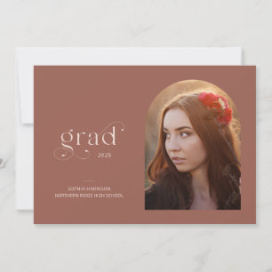 Modern Arch Red Rust 1-Photo 2022 Graduation Party Invitation