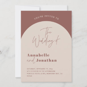 Modern arch rust green script typography wedding  invitation