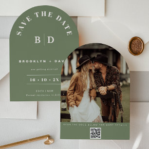 Modern Arch Sage Wedding Save The Date Card