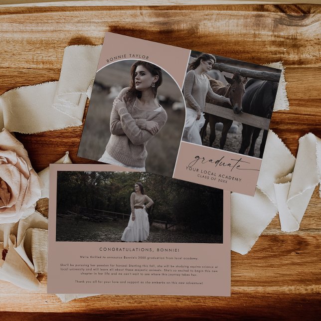 Modern Arch Salmon Graduate 3 Photo Graduation Announcement (Creator Uploaded)