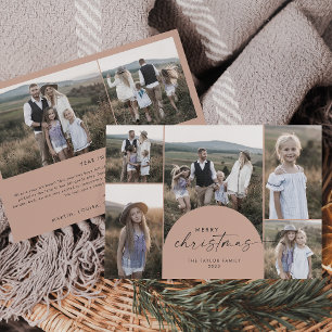 Modern Arch   Salmon Multi Photo Family Christmas Holiday Card