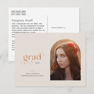 Modern Arch Simple 1-Photo 2025 Graduation Postcard
