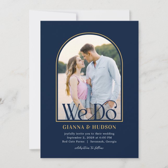 Modern Arch Simple Wedding Photo Invitation (Front)