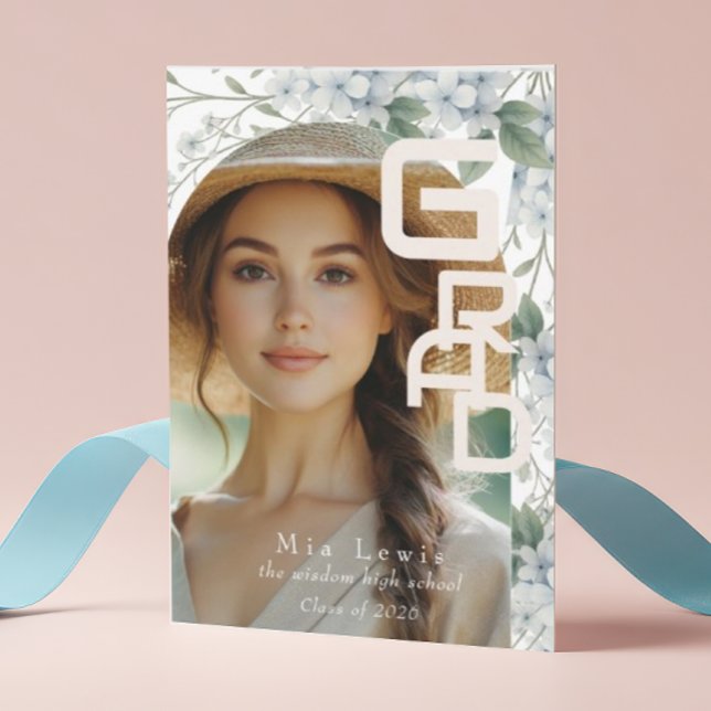 Modern Arch Soft Blue Hydrangeas Graduation Photo Announcement (Creator Uploaded)