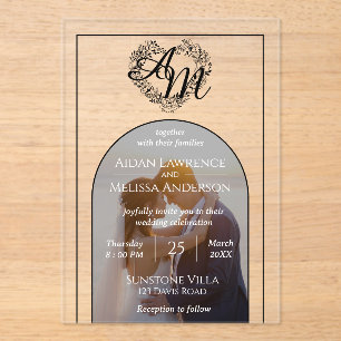 Modern Arch Style Photo Monogram Wedding Acrylic Invitations