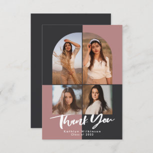 Modern Arch Terracotta Pink Grey Photo Graduation Thank You Card
