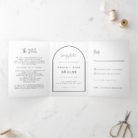 Modern Arch Tying Knot Black White Wedding Script 