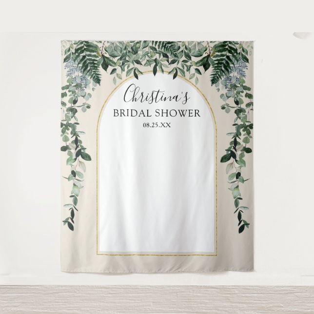Modern Arch watercolor botanic beige backdrop Tapestry (Front)