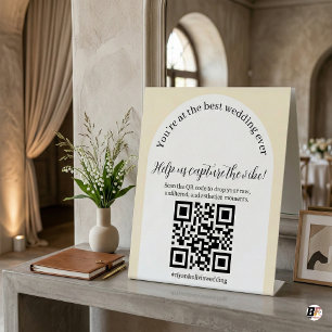 Modern Arch Wedding Photo Sharing QR Code Table  Pedestal Sign