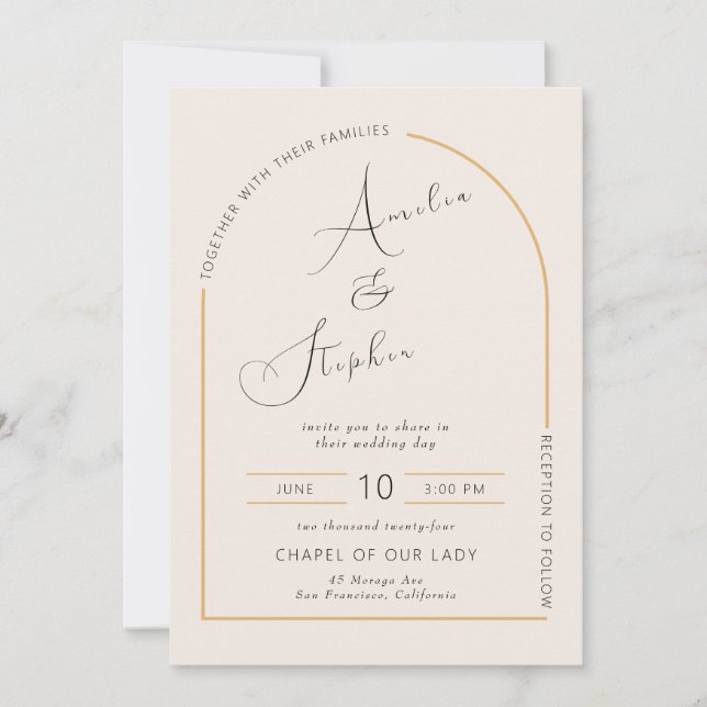 Modern Arch with Real Foil Wedding Invitations (Front)